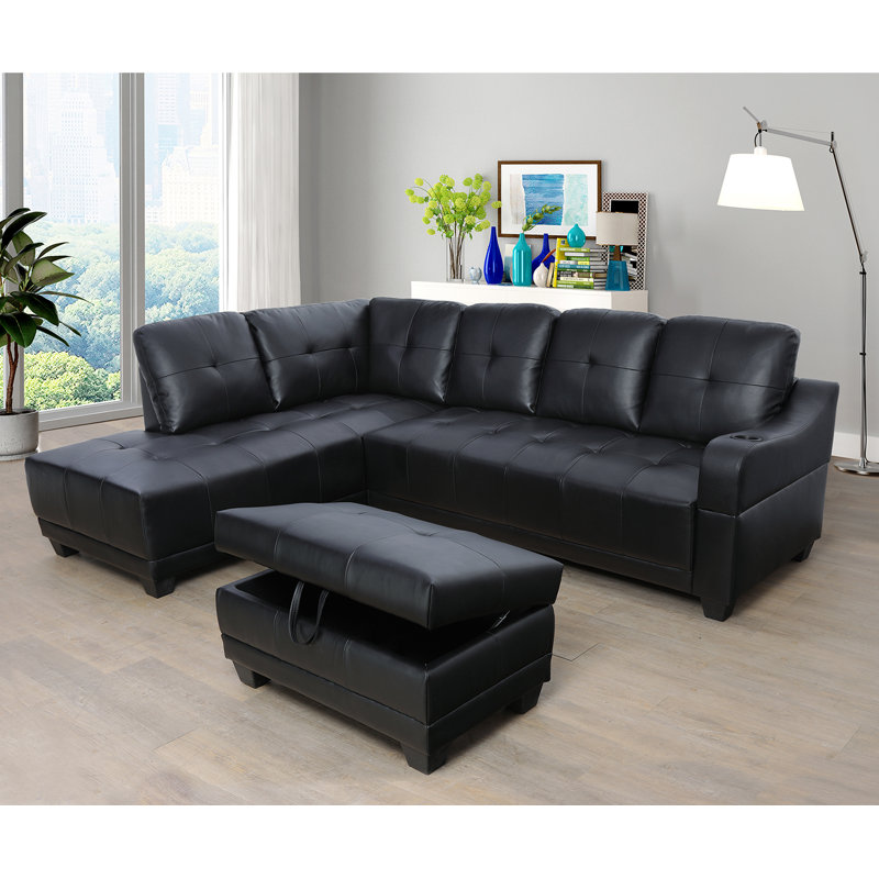 Winston Porter Holbeach 72" Faux Leather Sofa & Chaise with Ottoman Wayfair